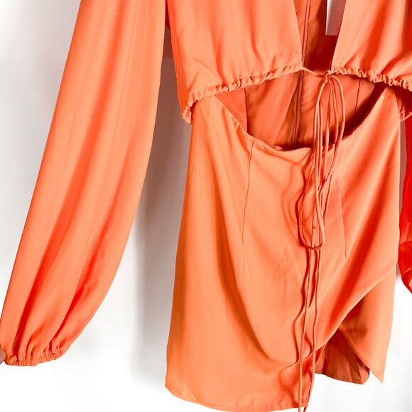 Superdown Selene Wrap Dress Orange Mini Front Tie V-Neck Long Sleeves‎ Sz XS - Picture 8 of 13